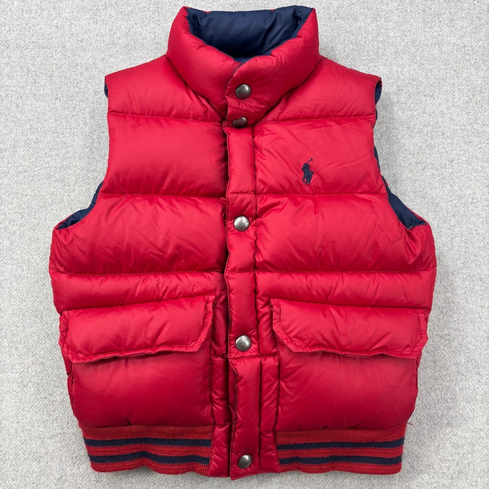 Polo by Ralph Lauren Red Puffer Vest with Navy Trim